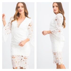NWT BARDOT White Bell Sleeve Lace Sheath Dress Size US 8/Medium Bridal wedding